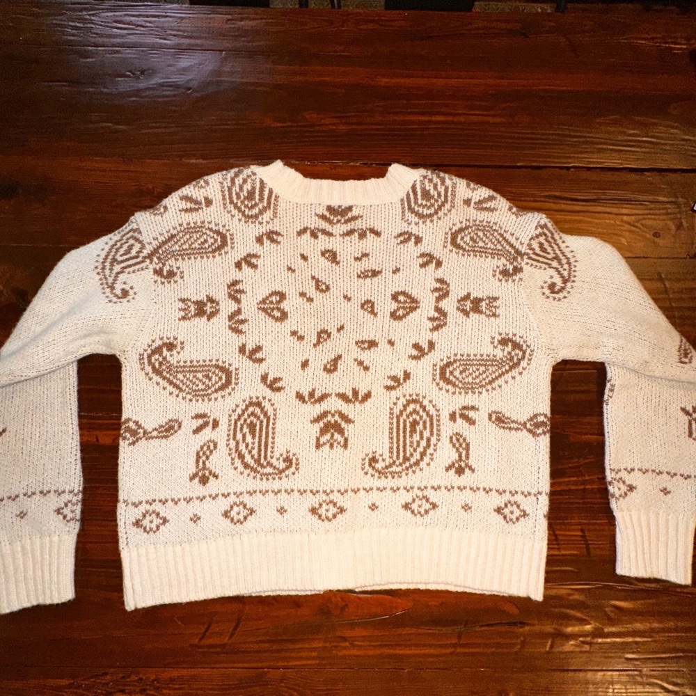 American Eagle Paisley Bandana Knit Cardigan Sweater Cream Brown Womens Medium - Picture 3 of 7